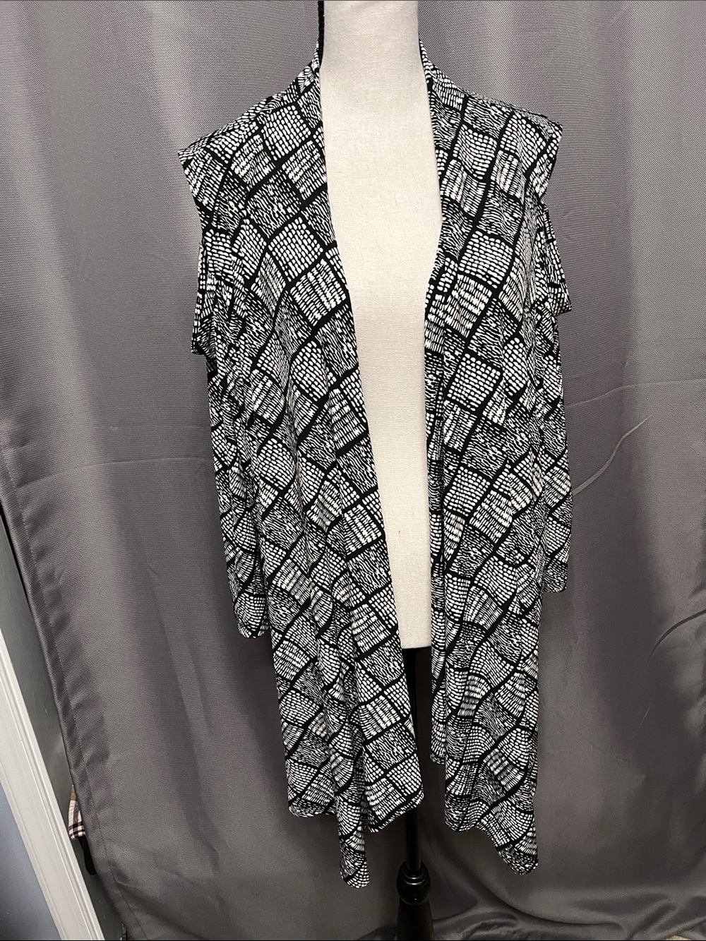 Susan Graver Black and White cold shoulder Open Drape Cardigan